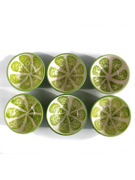 6'lı Meyve Desenli Mini Çerezlik Sosluk Ve Şekerlik Porselen Kase Yeşil
