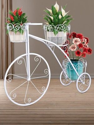 Beyaz Dekoratif 3 Gözlü Metal Paslanmaz Bisiklet Saksılık - Çiçeklik (KOVALAR DAHİL DEĞİLDİR)