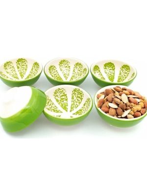 6'lı Meyve Desenli Mini Çerezlik Sosluk Ve Şekerlik Porselen Kase Yeşil