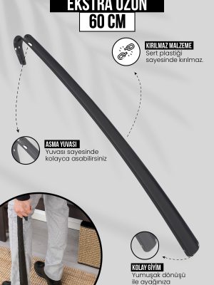 60 Cm Siyah Ayakkabı Çekeceği | Sert Plastik Asılabilir Çekecek Yumuşak Kerata Uzun