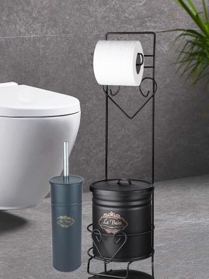 Lüx Siyah Wc Tuvalet Kağıdı Askısı Tuvalet Fırçası Ve Çöp Kovası Seti - Tuvalet Kağıtlığı