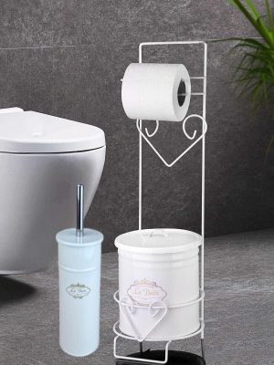Lüx Beyaz Wc Tuvalet Kağıdı Askısı Tuvalet Fırçası Ve Çöp Kovası Seti - Tuvalet Kağıtlığı