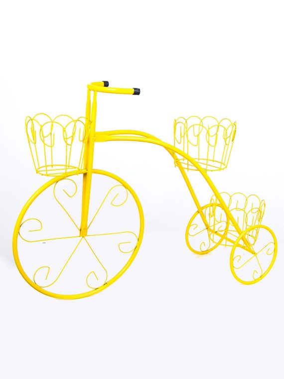 Sarı Dekoratif 3 Gözlü Metal Paslanmaz Bisiklet Saksılık - Çiçeklik (KOVALAR DAHİL DEĞİLDİR)