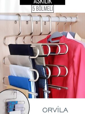 5 Bölmeli Metal Elbise Askısı - Giysi Pantalon Eşarp Fular Kıyafet Gardrop Düzenleyici